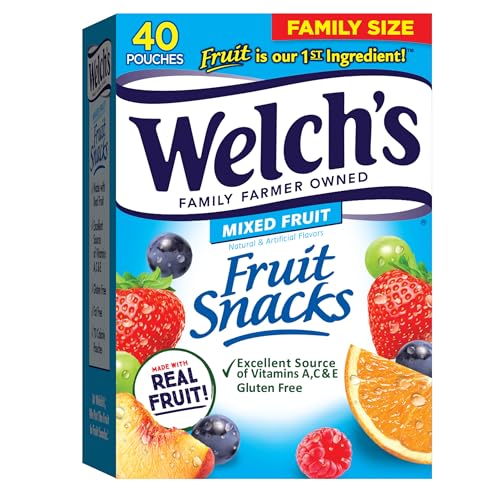 Welch's Fruit Snacks, Mixed Fruit, Bulk Pack, Individual Single Serve Bags, 0.8 oz (Pack of 40)