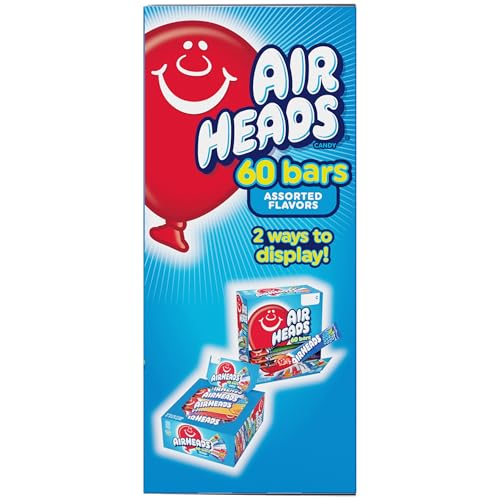Airheads Candy Bars, Variety Bulk Box, Chewy Full Size Fruit Taffy, Halloween, Non Melting, Party, 60 Count (Packaging May Vary), Original Version, 33 Ounce