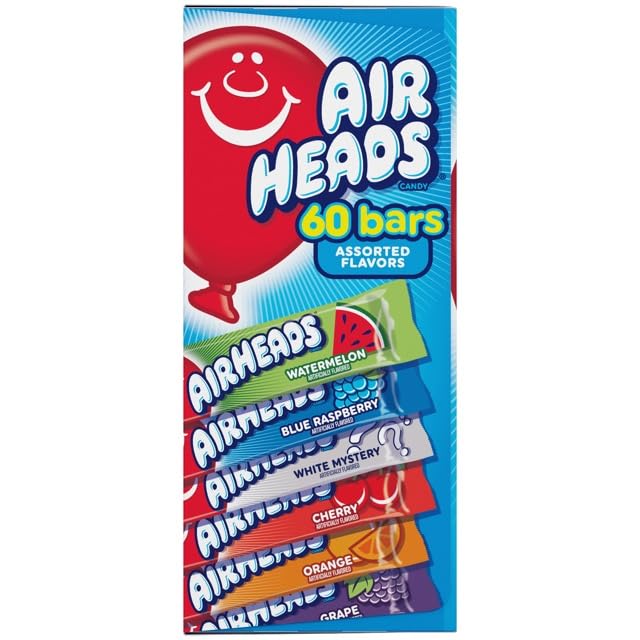Airheads Candy Bars, Variety Bulk Box, Chewy Full Size Fruit Taffy, Halloween, Non Melting, Party, 60 Count (Packaging May Vary), Original Version, 33 Ounce