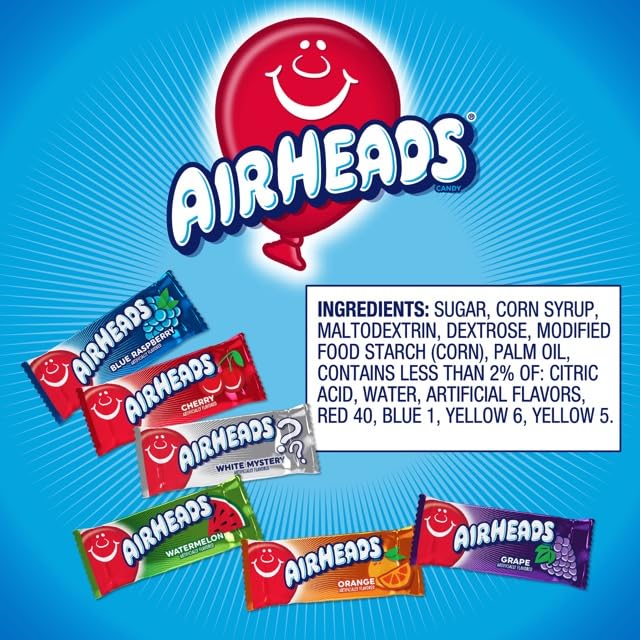Airheads Candy Bars, Variety Bulk Box, Chewy Full Size Fruit Taffy, Halloween, Non Melting, Party, 60 Count (Packaging May Vary), Original Version, 33 Ounce