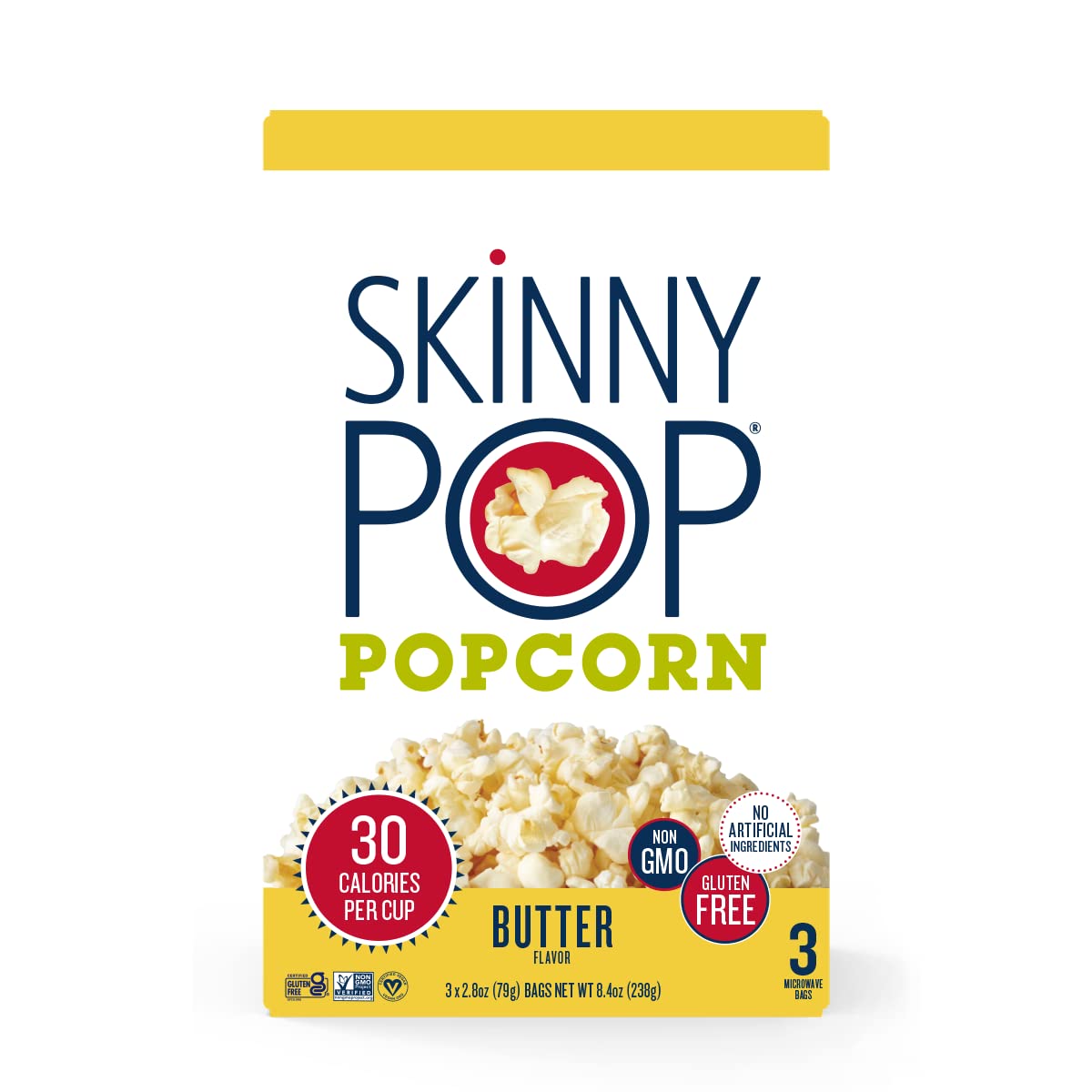 SkinnyPop Butter Microwave Popcorn Bags, Healthy Snacks Microwavable Bags, 2.8 Oz, 12 Boxes (3 Bags per Box), 36 Bags Total, Skinny Pop, Healthy Popcorn, Gluten Free, 2.8 Ounce (Pack of 36)