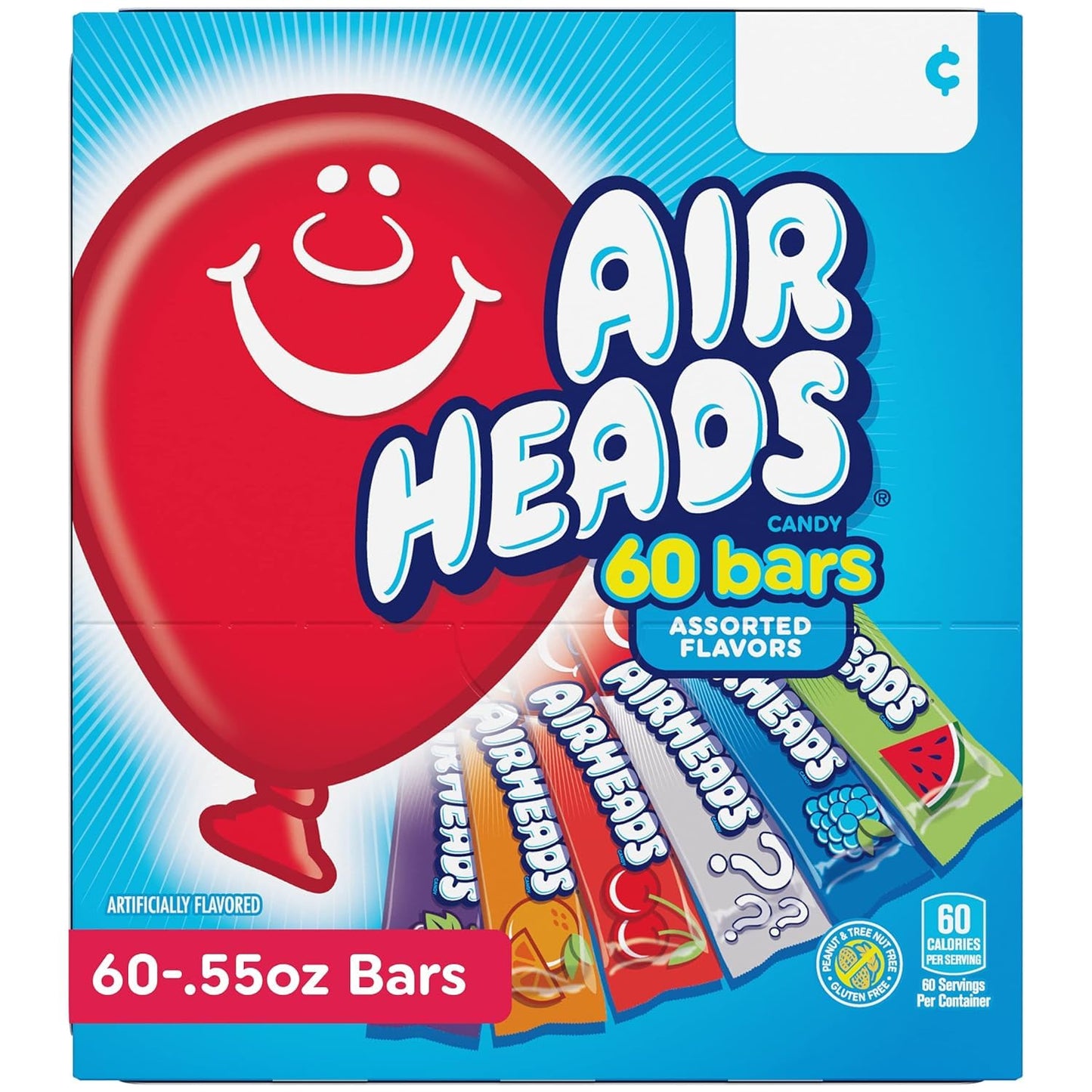 Airheads Candy Bars, Variety Bulk Box, Chewy Full Size Fruit Taffy, Halloween, Non Melting, Party, 60 Count (Packaging May Vary), Original Version, 33 Ounce