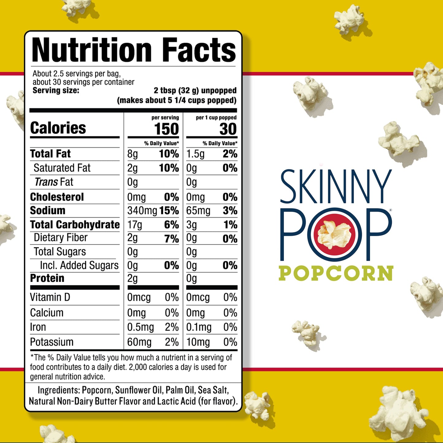 SkinnyPop Butter Microwave Popcorn Bags, Healthy Snacks Microwavable Bags, 2.8 Oz, 12 Boxes (3 Bags per Box), 36 Bags Total, Skinny Pop, Healthy Popcorn, Gluten Free, 2.8 Ounce (Pack of 36)