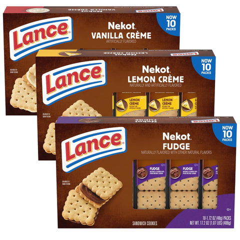 Nekot Cookie Sandwiches Variety Pack, Flavor Assorted, 10 Individually Wrapped Packs per Box, 3 Box