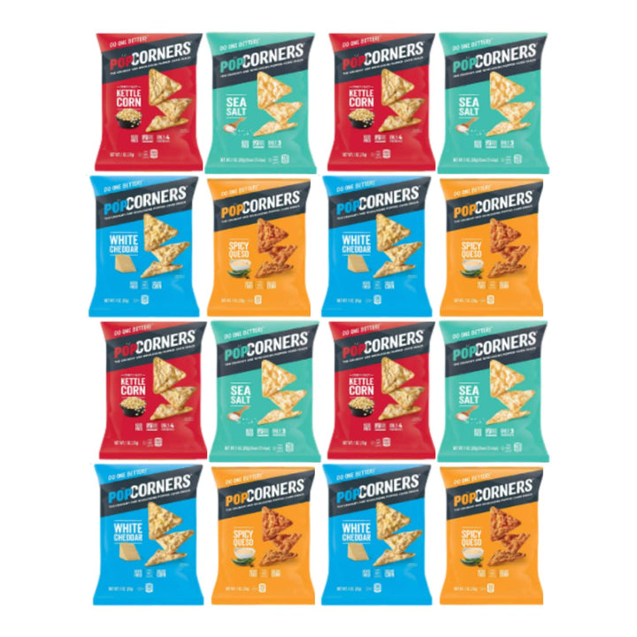 Popped Corn Snacks Gluten Free Chips, Ketle Corn, Spicy Queso, Sea Salt, White Cheddar, 1 Oz, 7 Count