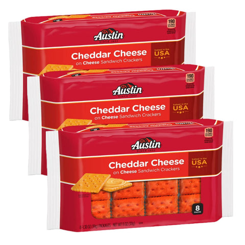Sandwich Crackers, Single Serve Snack Crackers, Office and Kids Snacks, Cheddar Cheese on Cheese, 11 Oz, 3 Pack