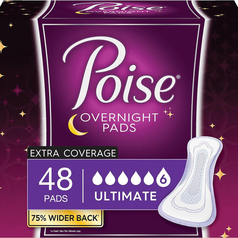 Overnight Incontinence Pads for Women, Ultimate Absorbency, 24 Count (Pack of 2) (Packaging May Vary)
