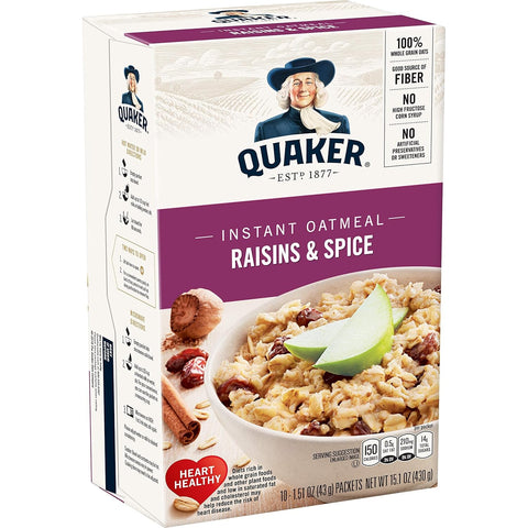 Quaker Instant Oatmeal Raisin& Spice, 10-Count 1.51Oz Packets (Pack of 4) by Quaker Oatmeal [Foods]