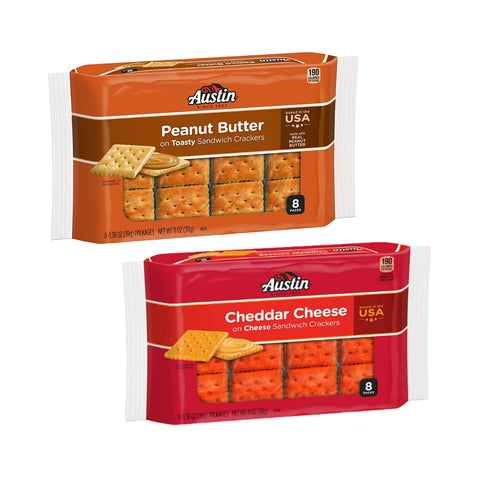 Sandwich Crackers Variety Pack, Single Serve Snack Crackers, Office and Kids Snacks, Peanut Butter on Toasty, Cheddar Cheese on Cheese, 11 Oz, 2 Pack