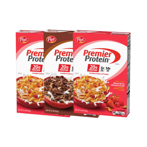 Premier Protein Cereal Variety Pack, Chocolate Almond, Mixes Berry Almond, 11 Oz, 3 Box