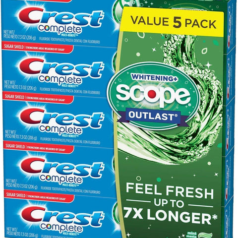 Complete Whitening + Scope Mint Outlast Toothpaste (7.3 Ounce, Pack of 5)