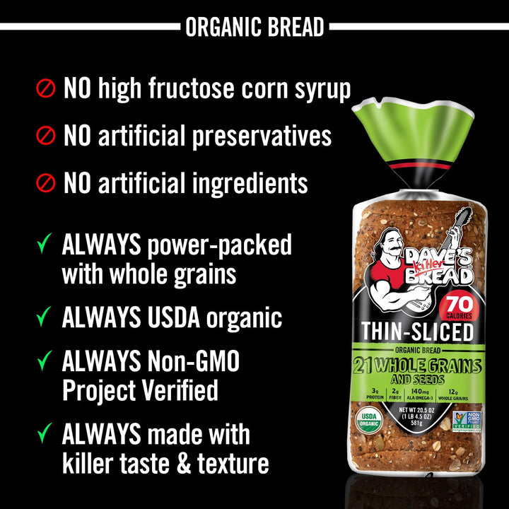 Dave’S Killer Bread Organic 21 Whole Grains and Seeds Bread - 20.5 Oz Loaf