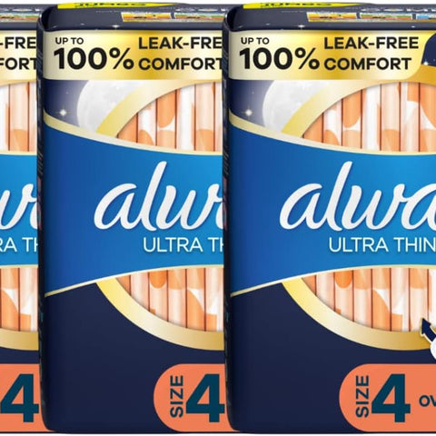 Ultra Thin, Feminine Pads for Women, Size 4, Overnight, with Wings, 40 Count (Pack of 3)