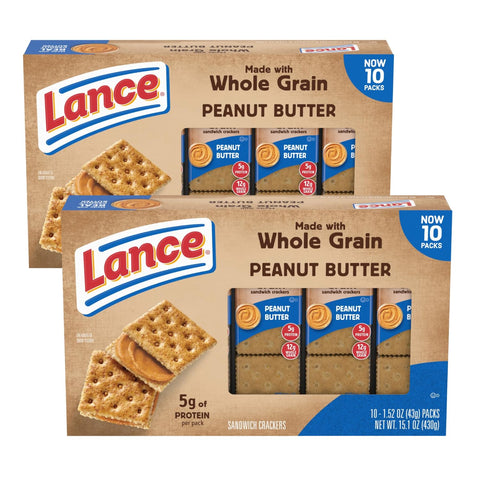 Whole Grain Peanut Butter, Sandwich Crackers, 2 Boxes, 10 Pack of 6 Sandwiches Each, 24.2 Oz