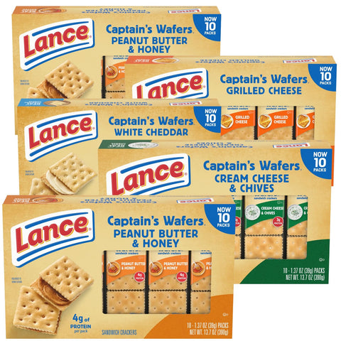Captain'S Sandwich Crackers Variety Pack, Flavor Assorted, 10 Individually Wrapped Packs per Box, 5 Box