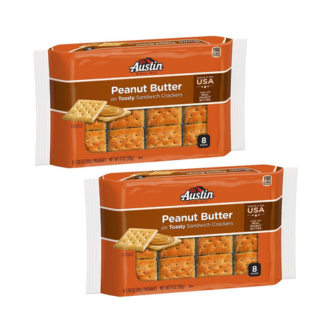Sandwich Crackers, Single Serve Snack Crackers, Office and Kids Snacks, Peanut Butter on Toasty, 11 Oz, 2 Pack