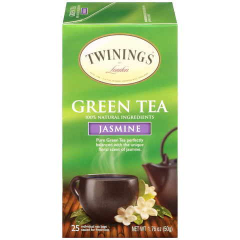 Green Tea with Jasmine, Individually Wrapped Bags, 25 Count Pack of 1, Fragrant, Floral & Caffeinated