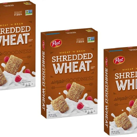 Pack of 3 -  Shredded Wheat Spoon Size Wheat'N Bran Cereal 18 Oz. Box