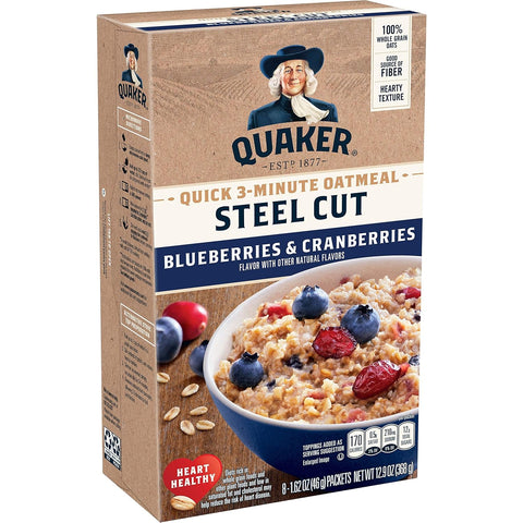 Steel Cut Oats, Quick 3-Minute Oatmeal, Cranberries and Blueberries, Breakfast Cereal, 8 Packets per Box (Pack of 6 Boxes)