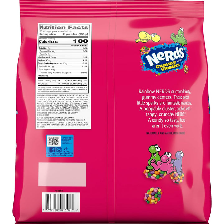 Gummy Clusters, Candy Treat Packs, Rainbow, Crunchy and Gummy, Back to School Sweet Treat, 30 Oz (60 Ct)