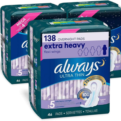 Ultra Thin Feminine Pads with Wings for Women, Size 5, 60 Count, Extra Heavy Overnight Absorbency, Scented, 20 Count (Pack of 3)